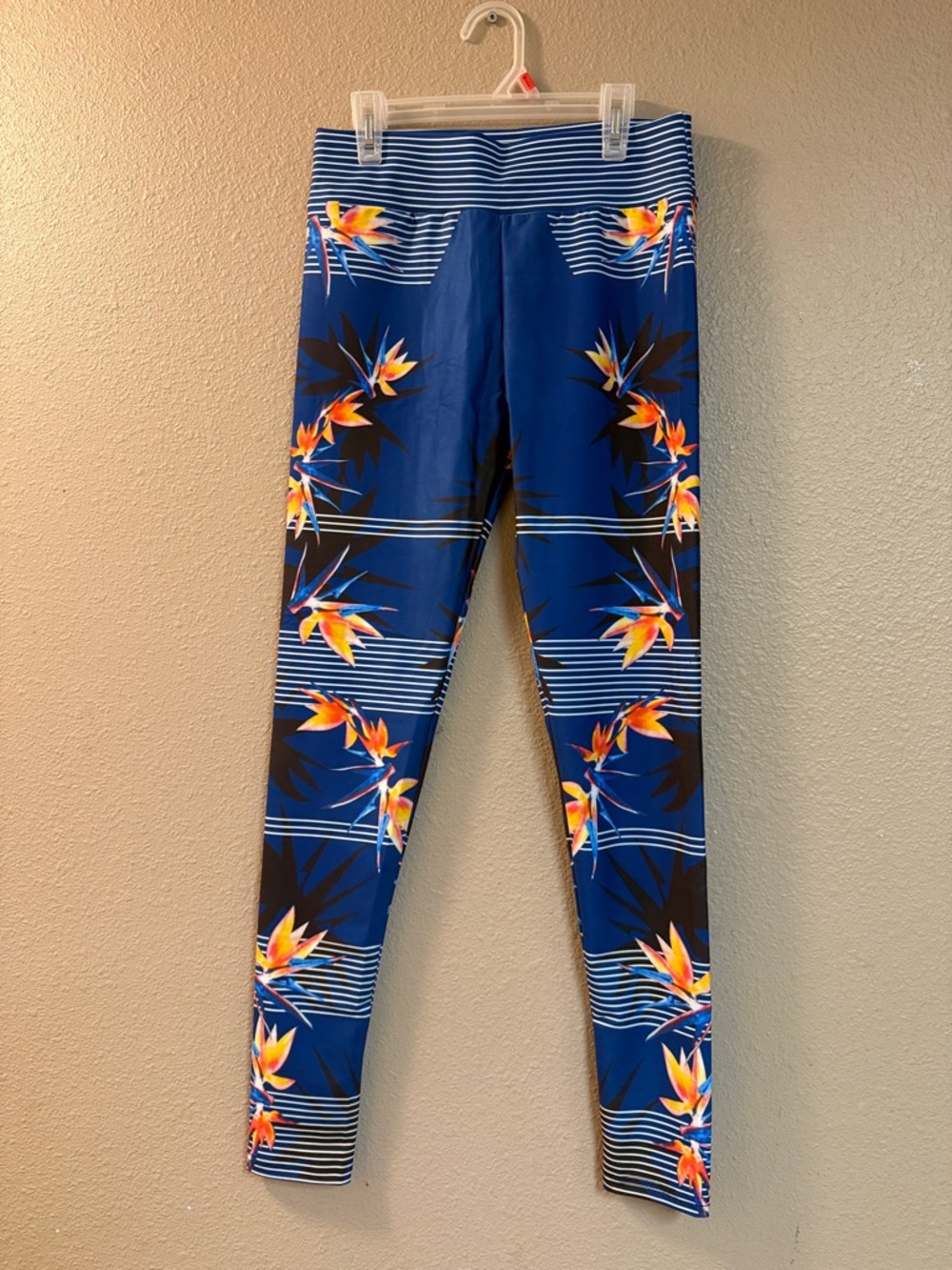 Blue Floral Striped Leggings